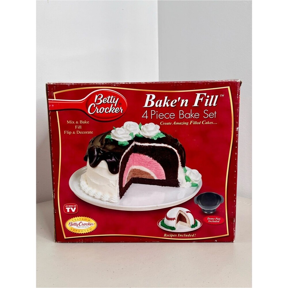 Betty Crocker Bake’n Fill 4 Piece Bake Set Cake Pan Filled Cakes Original Box